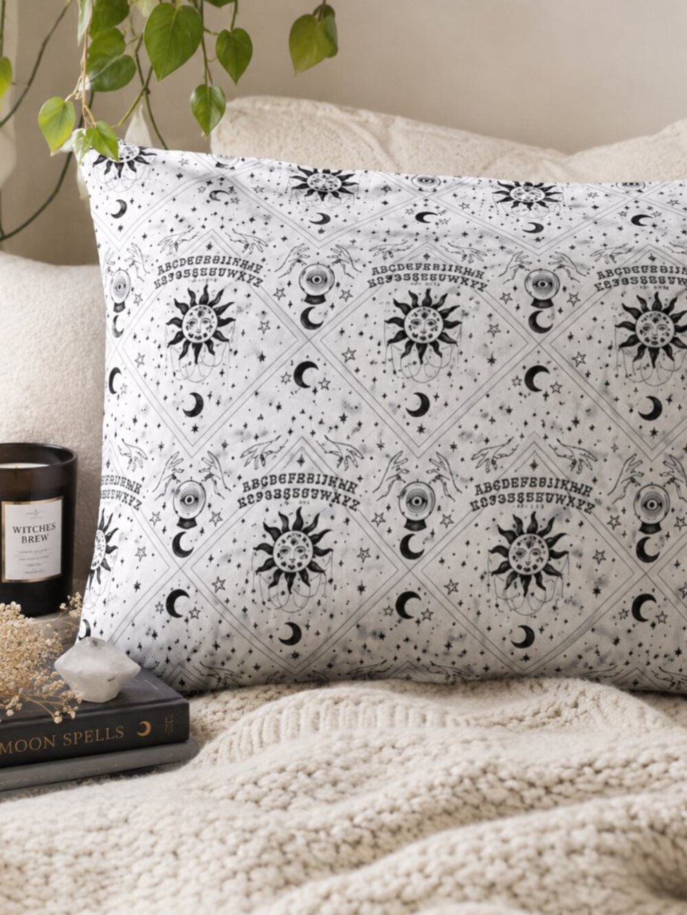 London Kaye Celestial Ouija Board Pillowcase Black & White Gothic Home Decor